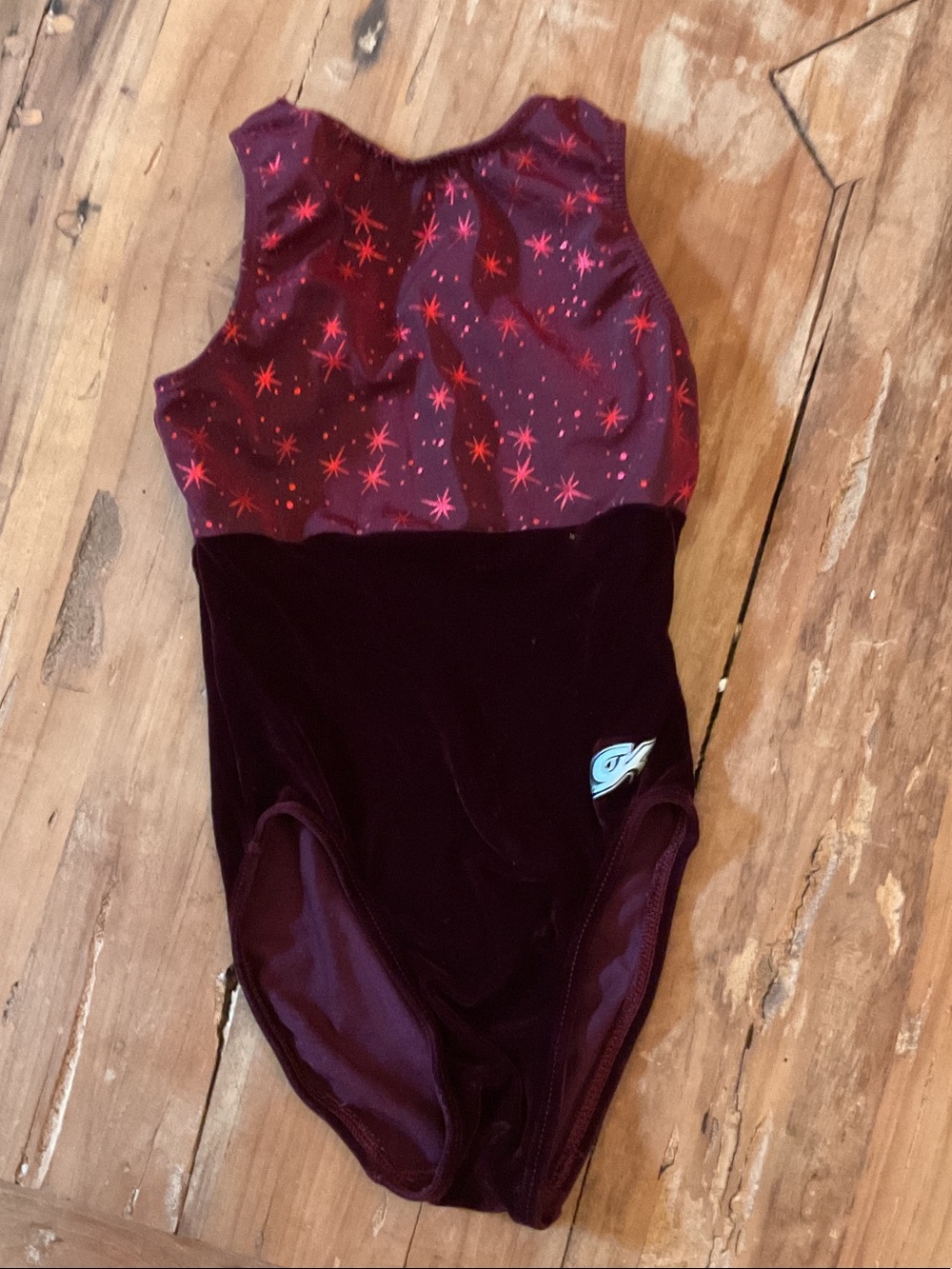 Elite Sportswear Medium burgundy velvet and shimmery starts leotard